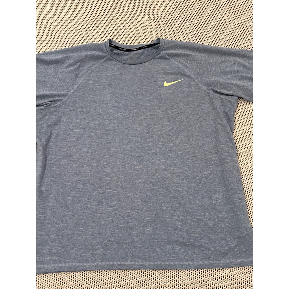 Nike Swim Dri-FIT Rash Guard Mens XL Blue Heathered Sun Shirt Performance Tee